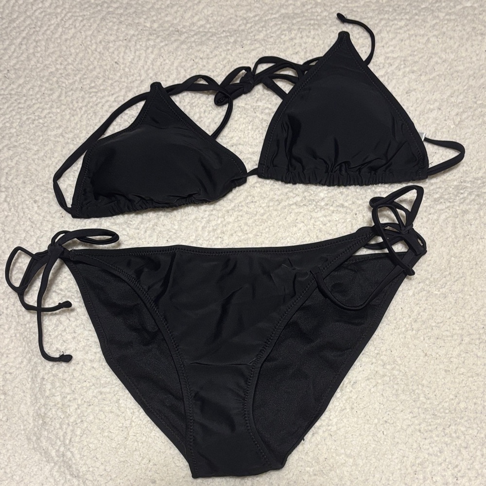 Sleek Black Triangle Bikini Set